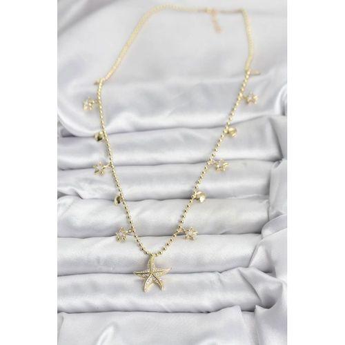 Pirinç Gold Renk Zirkon Taşlı Deniz Yıldızı Model Kadın Kolye