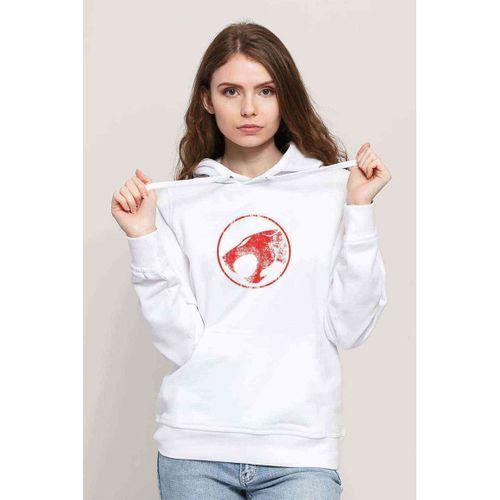 Thundercats Logo Baskılı Beyaz Kadın Kapşonlu Sweatshirt