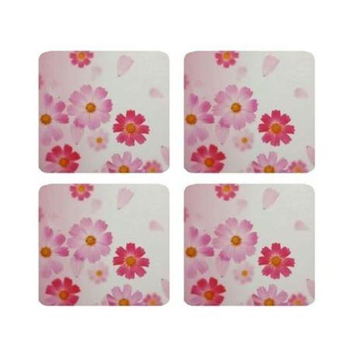 Ahşap Bardak Altlığı 4 Adet Çiçek Desen 9X9Cm