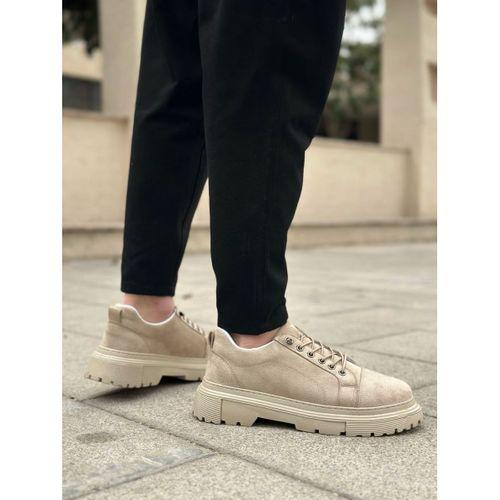 BA0245 Krem Süet Akıllı Lastik Bağcık Yüksek Taban Günlük Erkek Ayakkabı