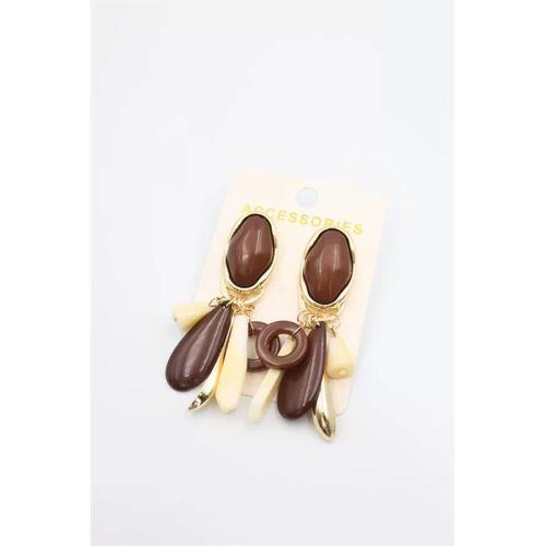 Taşlı Sallantılı Küpe - Kahverengi