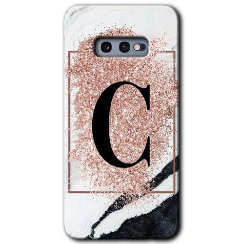 Samsung Galaxy S10e HD Baskılı Kılıf + 9D Tam Ekran Koruyucu - Pembe Mermer Desenli C Harfi