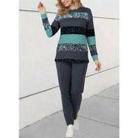 Kadın Uzun Kollu Bisiklet Yaka çizgili Desen Iki Iplik Bluz Ve Pantolon Ikili Takım