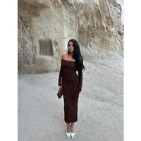 Kadın Uzun Kollu Madonna Yaka Midi Boy Elbise