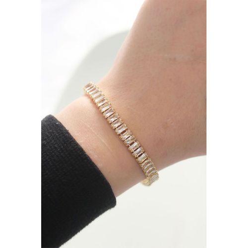 Pirinç Zirkon Taşlı Gold Renk Su Yolu Bileklik - TJ-BB6044