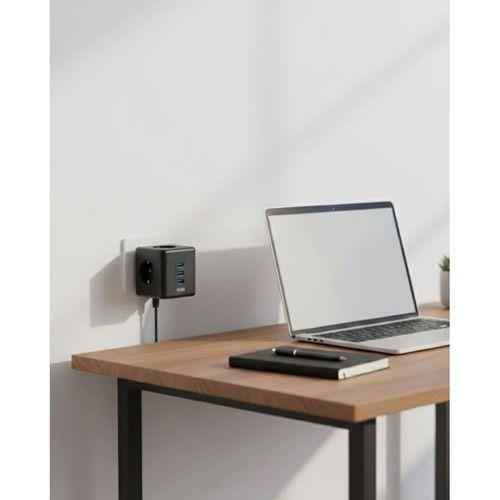 Akım Korumalı Küp Priz 3 Priz Girişi Ve 3 Usb Şarj Özellikli