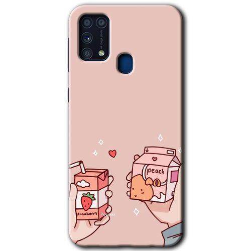 MRCİLETİSİM Samsung Galaxy M31 Kılıf Baskılı Kapak - Meyveli Süt +Tam Ekran Koruyucu