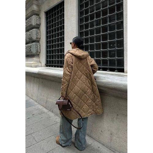 Fermuar Ve Kapşonlu Uzun Kapitone Mont 7062