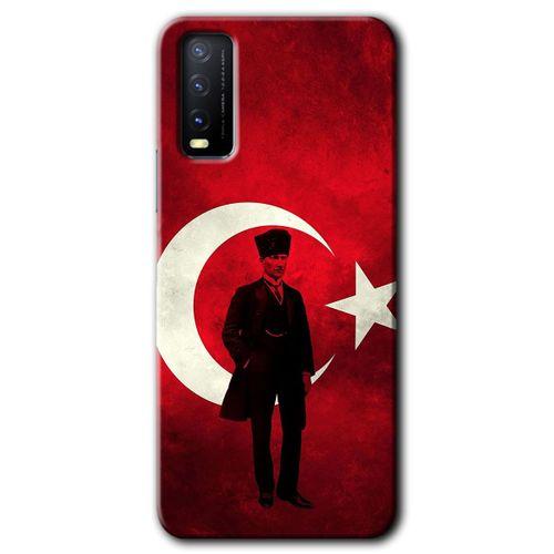 Vivo Y11s HD Baskılı Kılıf + 9D Tam Ekran Koruyucu - Atatürk Bayrak