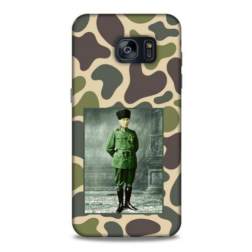 Samsung Galaxy S7 Edge Kılıf Atatürk (15) Antişok Kılıf Kamuflaj Kahverengi