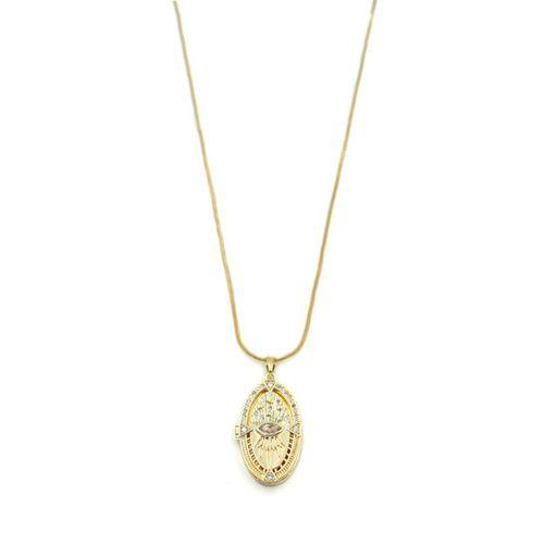 Taşlı Oval Göz Kolye - Altın