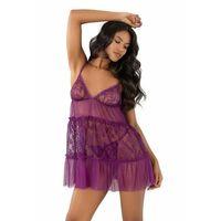 Dantel İşlemeli Mor Kısa Tül Gecelik