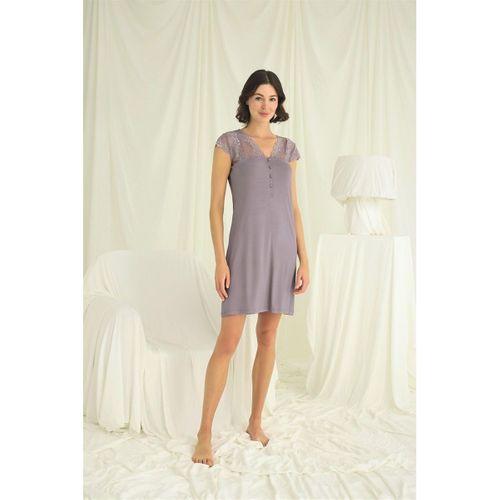 Kolu Omzu Ve Yakası Dantelli Önü Düğmeli Gecelik