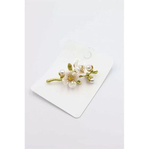 Çiçek Dalı Broş - Beyaz