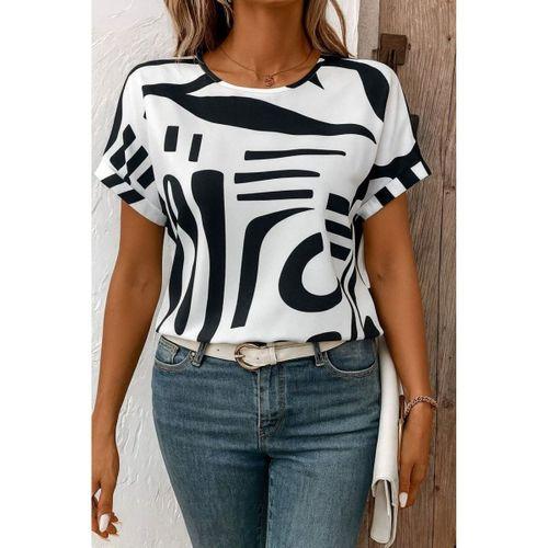 Kadın Kısa Kollu Yuvarlak Yaka Desenli Süprem Bluz