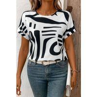 Kadın Kısa Kollu Yuvarlak Yaka Desenli Süprem Bluz