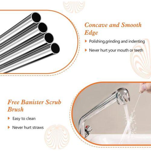 31 cm Ekstra Uzun Paslanmaz Çelik Pipet Seti – 3 Parça (Eğri + Düz + Fırça)
