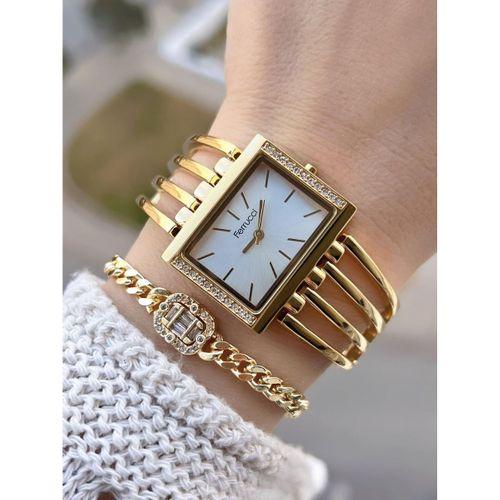 Ferrucci Kaburga Tasarım 2 Yıl Garantili 3 Atm Suya Dayanıklı Kadın Kol Saati+Bileklik FC.L11441.1