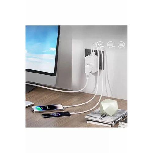 Tekli Yüksek Voltaj Korumalı Duvar Prizi 2x Type-c 1x Usb Çıkışlı Priz Grup Priz Çoğaltıcı Beyaz