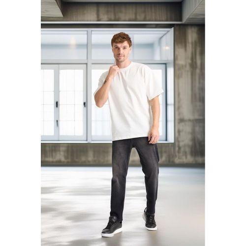 İki İplik Kumaş Pamuklu Bisiklet Yaka Basic Oversize Erkek T-Shirt - Ekru