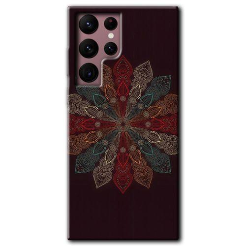 Samsung Galaxy S22 Ultra Kılıf HD Desen Baskılı Arka Kapak + Temperli Cam - Mandala Flower Wal