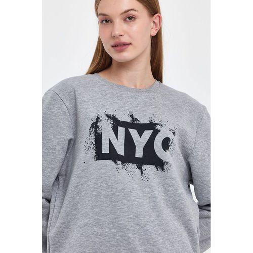 Süperlife Kadın Bisiklet yaka Rahat Kalıp 3 iplik Kalın NYC Baskılı SweatShırt spr24swk24