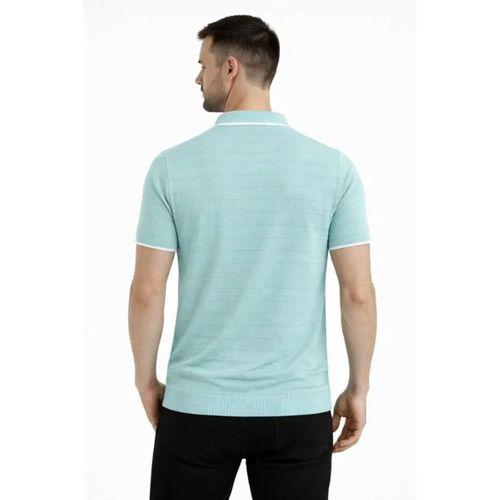 Erkek Triko Kumaş Yakalı Düğmesiz Açık Yaka Fitilli Kısa Kollu Regular Fit Tişört T-shirt - Mint Yeşili