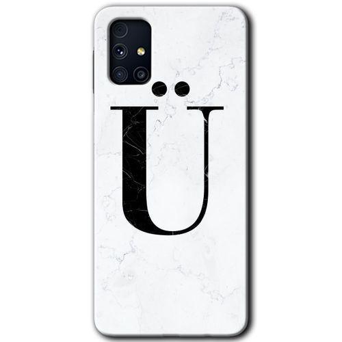 Samsung Galaxy M31s Kılıf Baskılı Kapak - Beyaz Mermer Desenli Ü Harfi +Tam Ekran Koruyucu