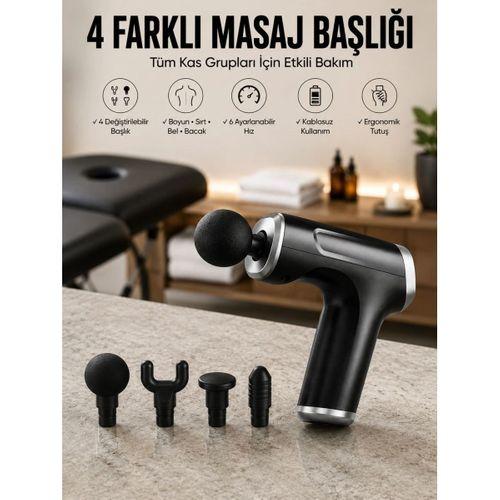 Masaj Tabancası 4 Başlıklı Kas Ve Vücut Ağrıları İçin Şarjlı Darbeli