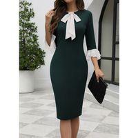 Kadın Truvakar Kollu Fiyonk Yakalı Midi Ithal Krep Elbise