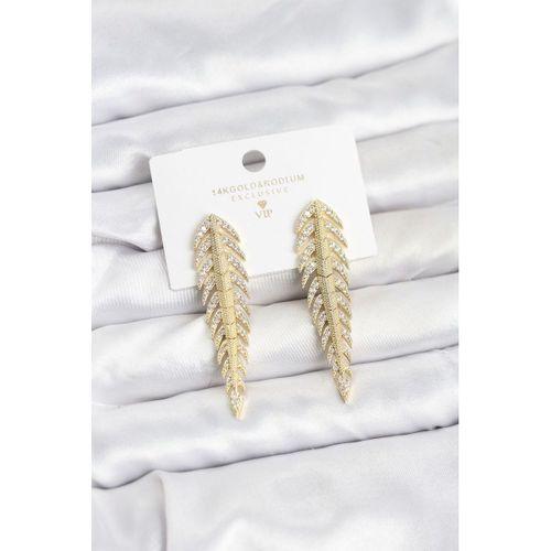 Pirinç Gold Renk Balık Sırtı Model Zirkon Taşlı Kadın Küpe