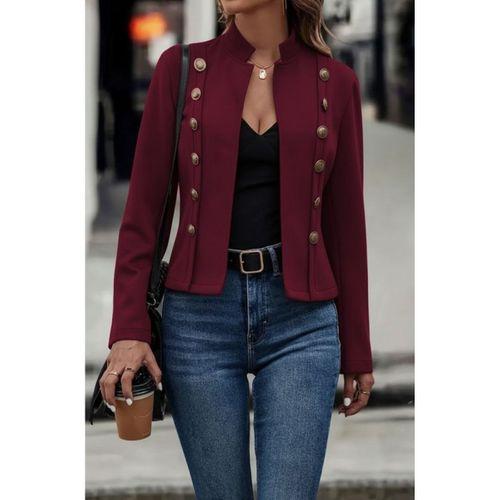 Kadın Uzun Kollu Hakim Yaka Yanlardan Düğmeli Kısa Süet Ceket