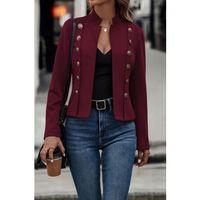 Kadın Uzun Kollu Hakim Yaka Yanlardan Düğmeli Kısa Süet Ceket