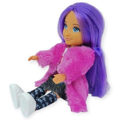 Ankiki Moda İkonu Bebek Figür 13 cm - Mor Saçlı ''Great'' Stil (Etekli Kombin)