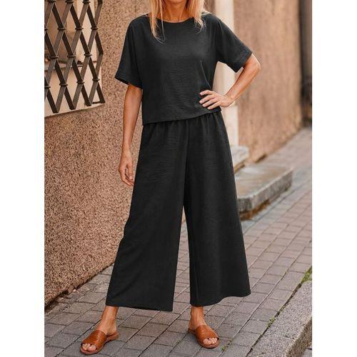 Kadın Kısa Kollu Kayık Yakalı Bluz Ve Pantolon Ikili Takım