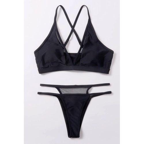 Siyah File Detaylı Şık Bikini Takımı Yüksek Bel Esnek Kumaş Yazlık Kadın Mayo Seti