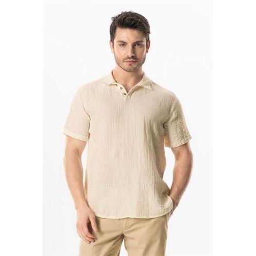 Kısa Kol Polo Yaka Müslin Yazlık Tshirt Bej Bej