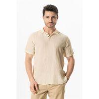 Kısa Kol Polo Yaka Müslin Yazlık Tshirt Bej Bej