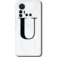 Xiaomi Mi 12 Lite HD Baskılı Kılıf + 9D Tam Ekran Koruyucu - Beyaz Mermer Desenli Ü Harfi