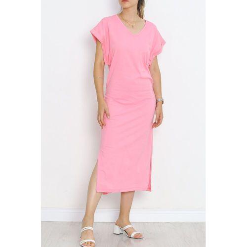 V Yaka Süprem Elbise Pembe