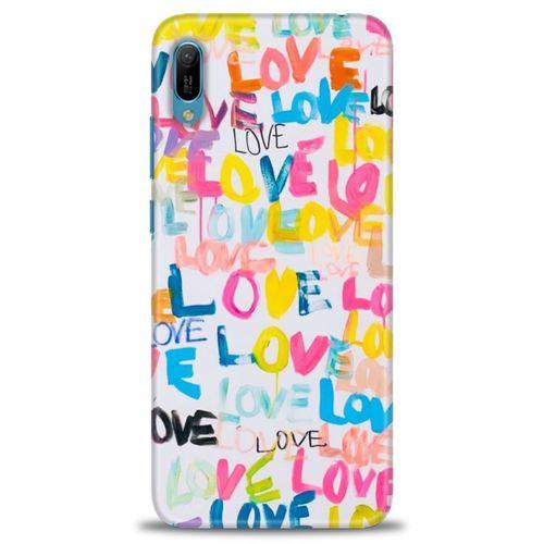 Huawei Y6 2019 Kılıf HD Baskılı Kılıf - Renkli Love + Tam Ekran Koruyucu