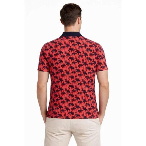 Erkek Pike Kumaş Polo Yaka Palmiye Desenli Tişört Kısa Kol Yazlık T-Shirt - Kırmızı