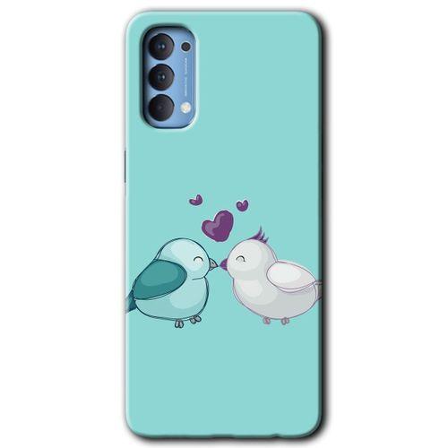 Oppo Reno 4 Kılıf HD Desen Baskılı Arka Kapak + Temperli Cam - Mutlu Kuşlar