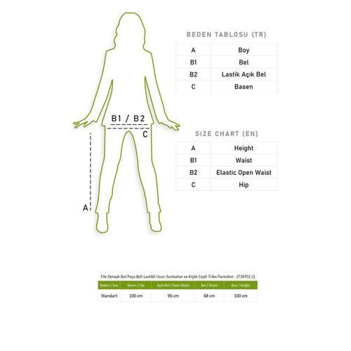 File Detaylı Bol Paça Beli Lastikli Uzun Sonbahar ve Kışlık Cepli Triko Pantolon Füme Fm