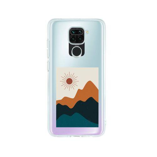 Redmi Note 9 Mountain & Sun Desenli Premium Şeffaf Silikon Kılıf