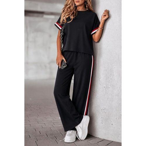 Kadın Kısa Kollu Bisiklet Yakalı Ribanalı Viskon Iki Iplik Bluz Ve Pantolon Ikili Takım