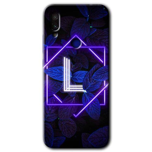 Xiaomi Redmi Note 7 HD Baskılı Kılıf + 9D Tam Ekran Koruyucu - Dark Neon Yaprak L Harfi