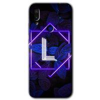 Xiaomi Redmi Note 7 HD Baskılı Kılıf + 9D Tam Ekran Koruyucu - Dark Neon Yaprak L Harfi