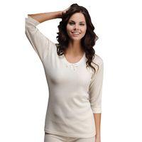 Hasyün Kadın Merinos Yünü Yarım Kol İnterlok Yaka-Kol İşlemeli Fanila