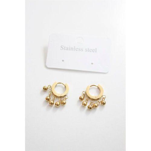 Çelik Boncuklu Halka Küpe - Altın